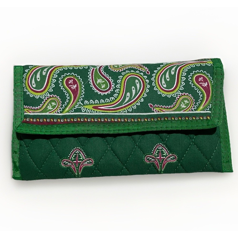 Green Paisley Quilted Checkbook Wallet Organizer w/ Zip Pocket Tanya Lee